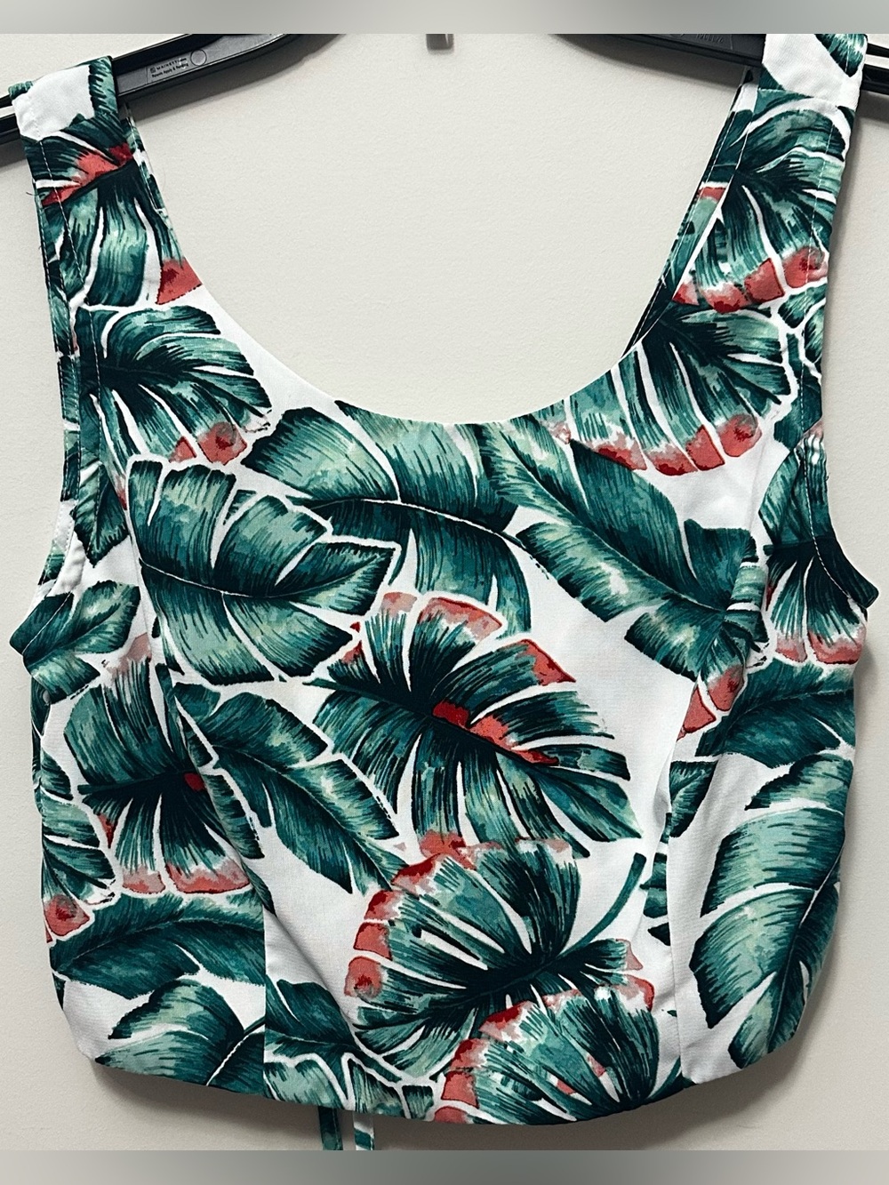 HYFVE lace-up crop top features a vibrant green palm tree leaf print (0170)